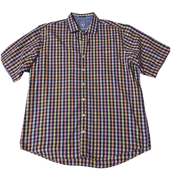 Bugatchi Other - Bugatchi Men’s Casual Classic Fit Short Sleeve Multicolor Gingham Cotton Top XL